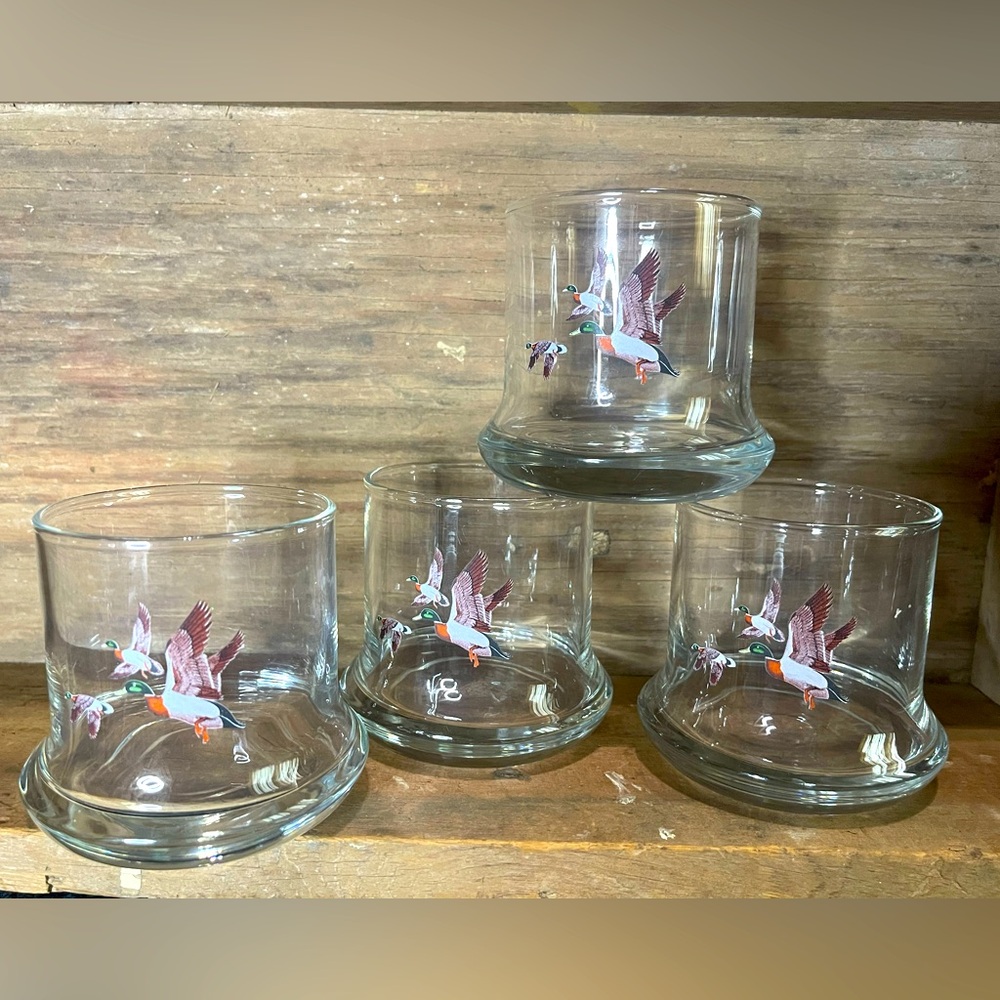 Vintage Avon Chesapeake Mallard Duck Whiskey Low Ball Glasses Set of 4